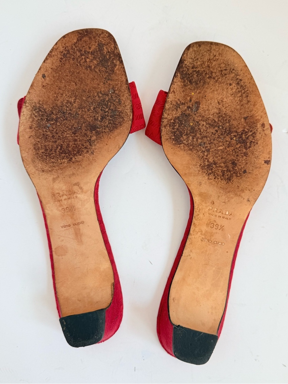 Vintage Prada Red Logo Print Slide Sandals Heels 39.5 Y2K Archive Mules - Picture 5 of 8